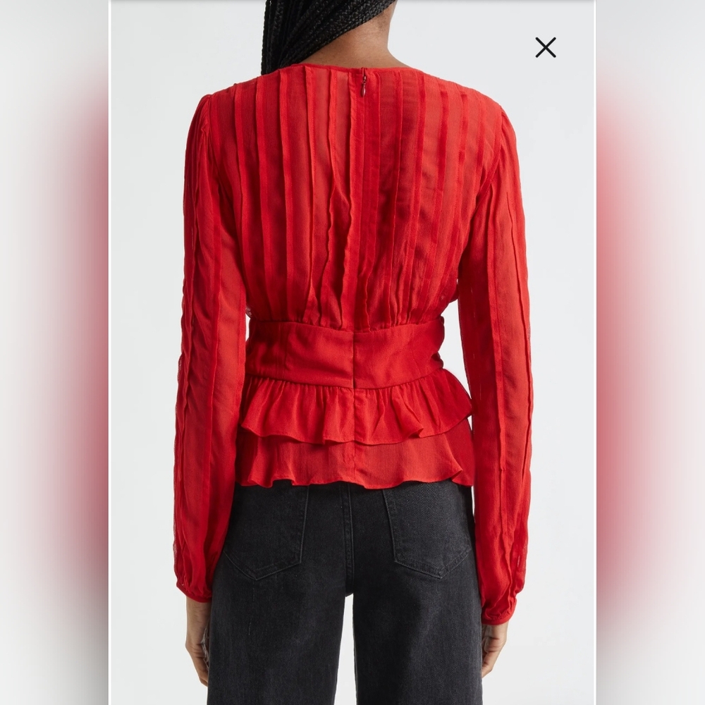 Farm Rio Elegant Red Peplum Women's Top Sz Small New With Tags - Picture 3 of 9